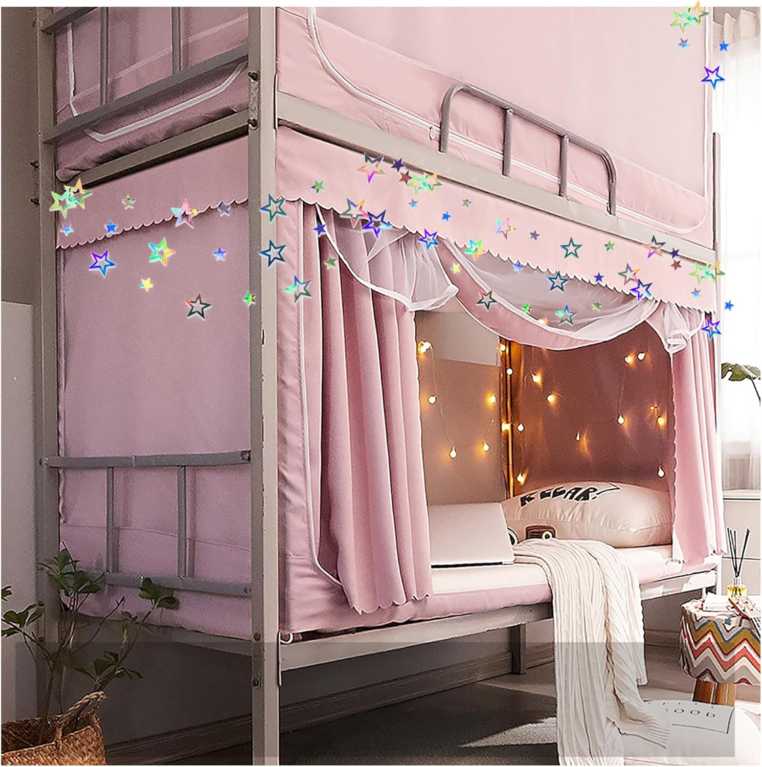 Atkits Pink Starry Canopy Dorm Curtain