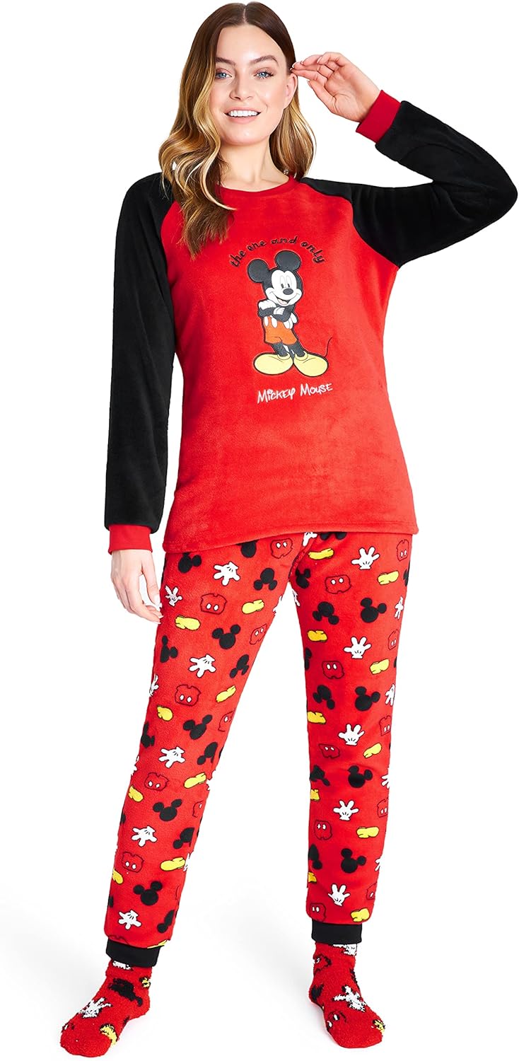 Disney Womens Pyjamas Gift Set with Fluffy Socks and Fleece