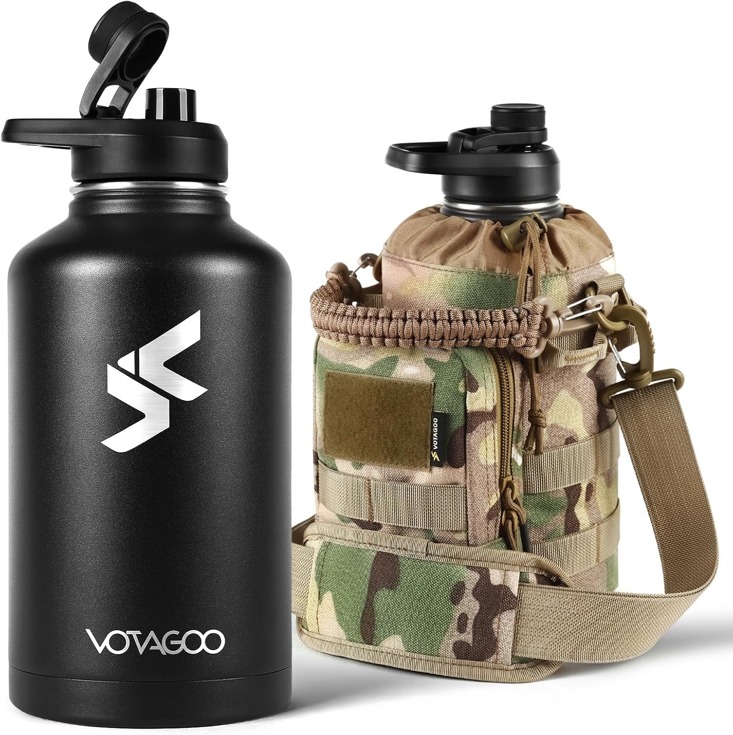 64Oz Tactical Water Bottle - Insulated Half Gallon Metal Bottle