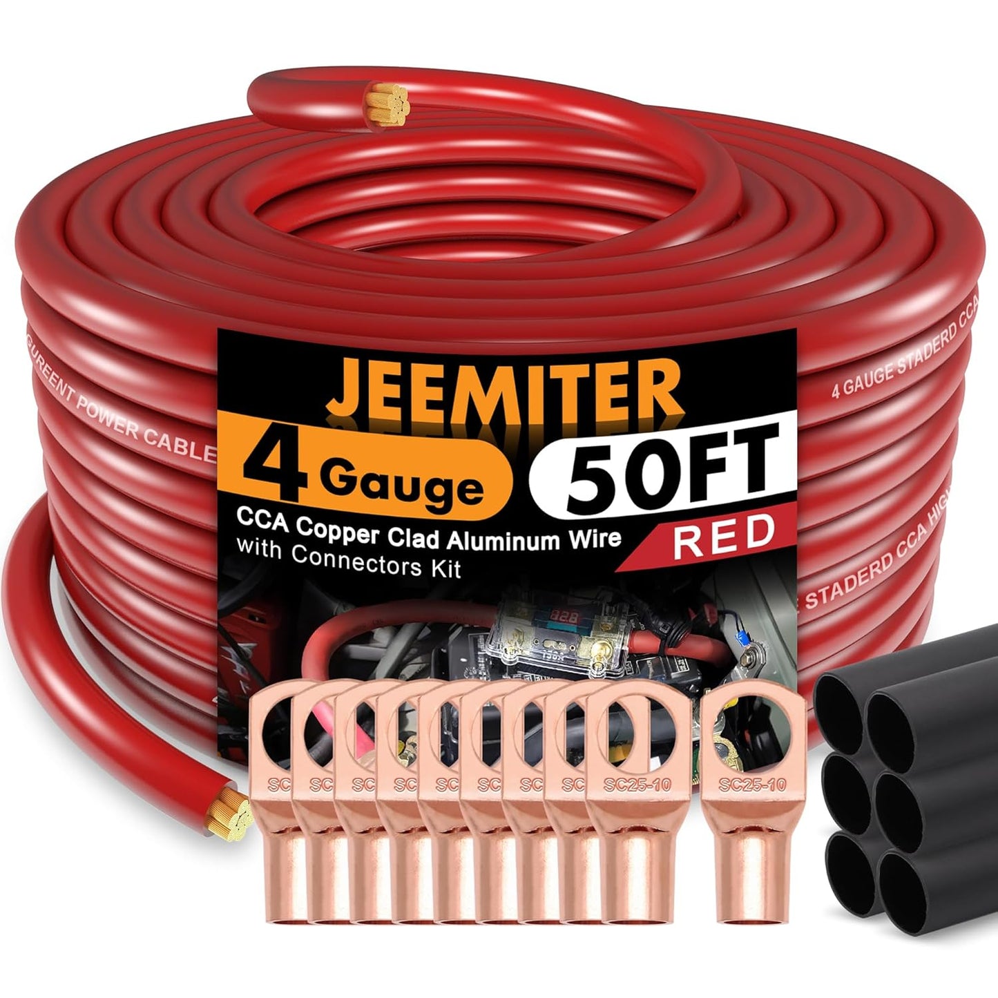 4 Gauge Wire 50ft Red Copper Clad Aluminum for Automotive Use