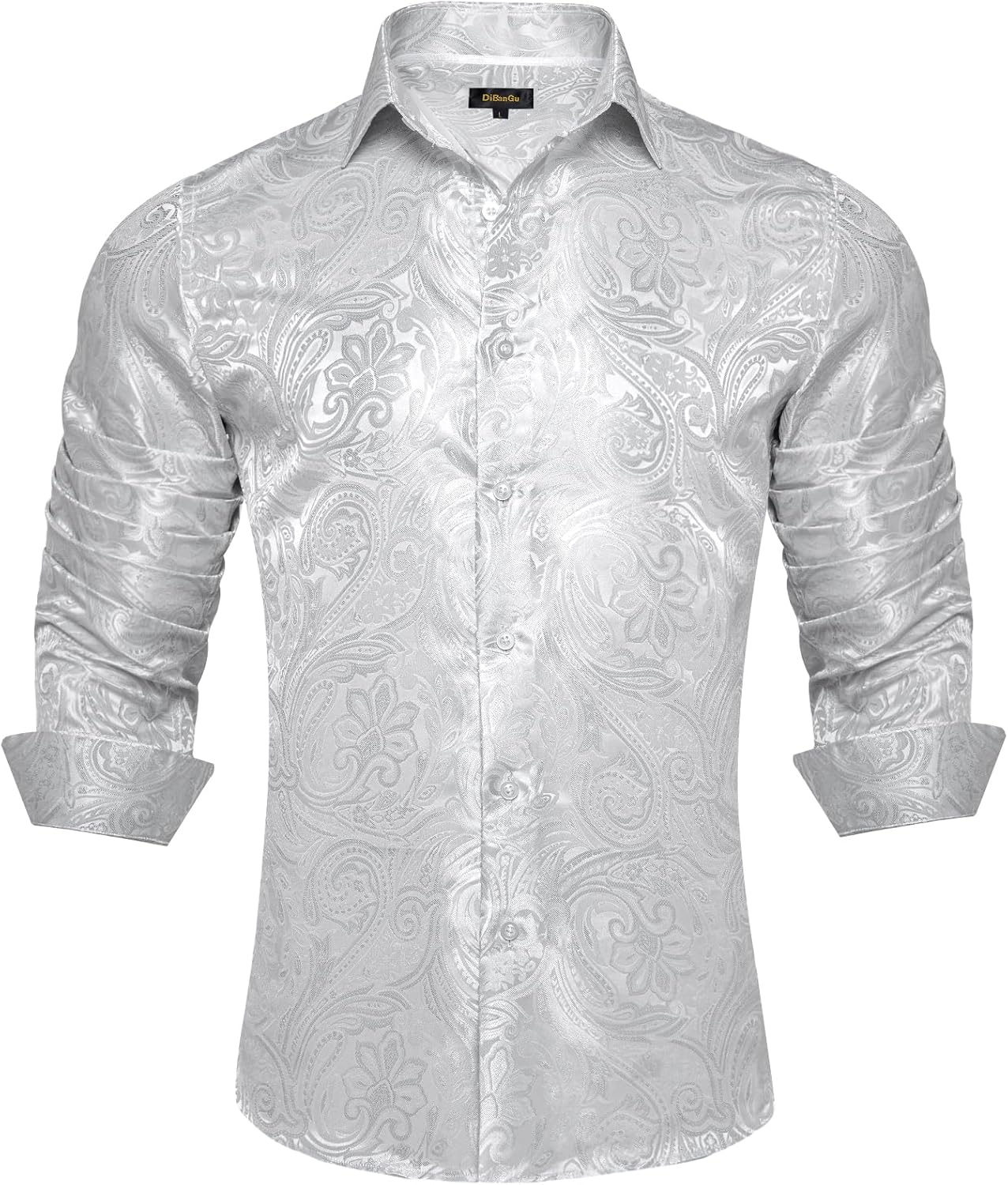 DiBanGu Silk Paisley Dress Shirts for Men - Elegant Long Sleeve