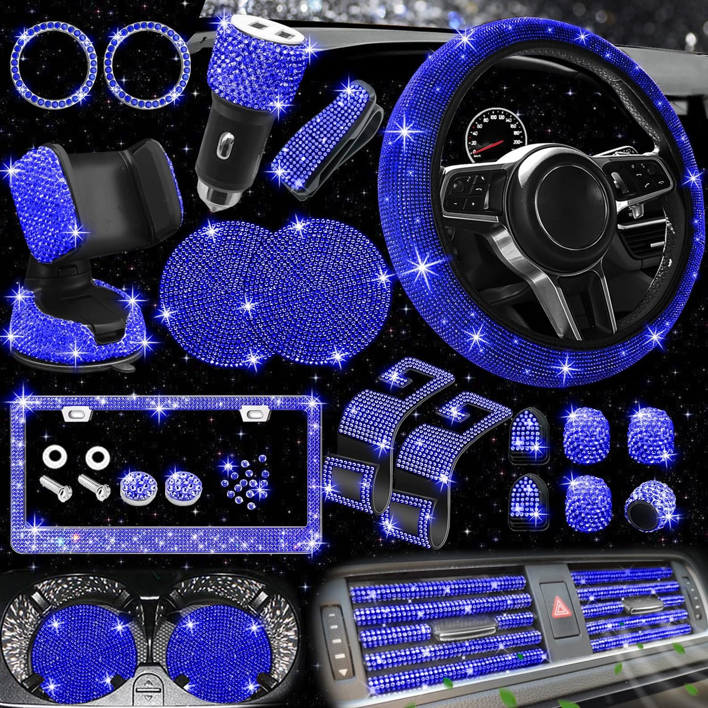 Bling Car Accessories Set for Women - 27 PCs Stylish Kit