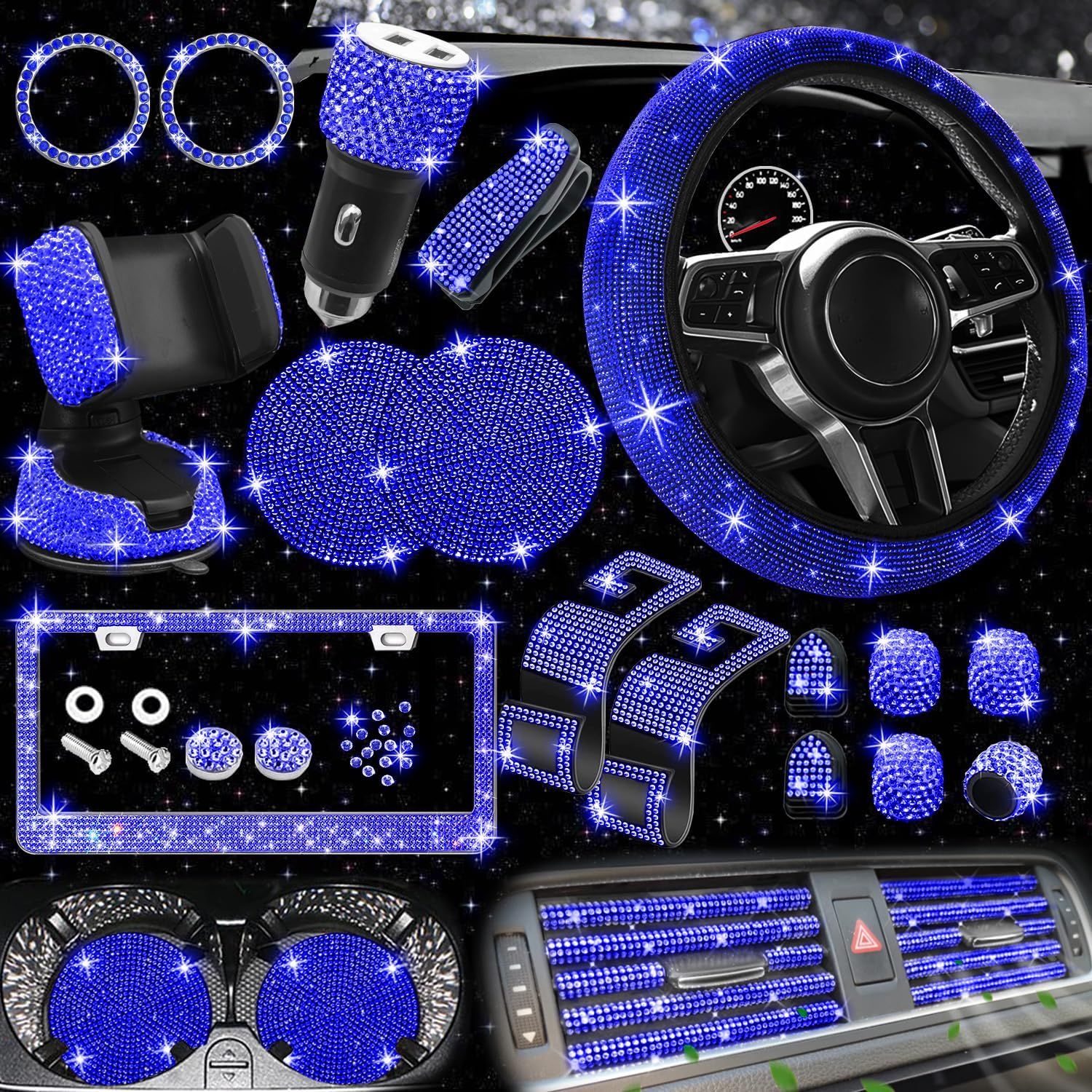 Bling Car Accessories Set for Women - 27 PCs Stylish Kit