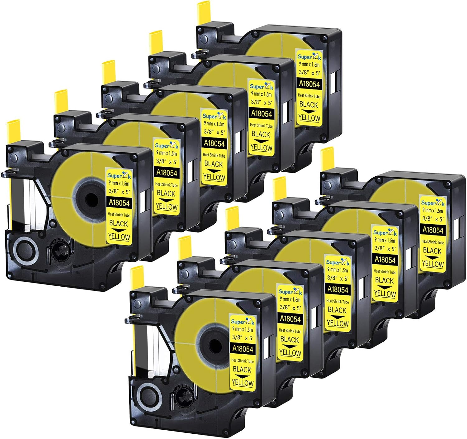 10 Pack 9mm Yellow Heat Shrink Tube for DYMO Label Makers
