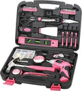 Apollo Tools 135 Piece Pink Hand Tools Set with Cordless Screwdriver