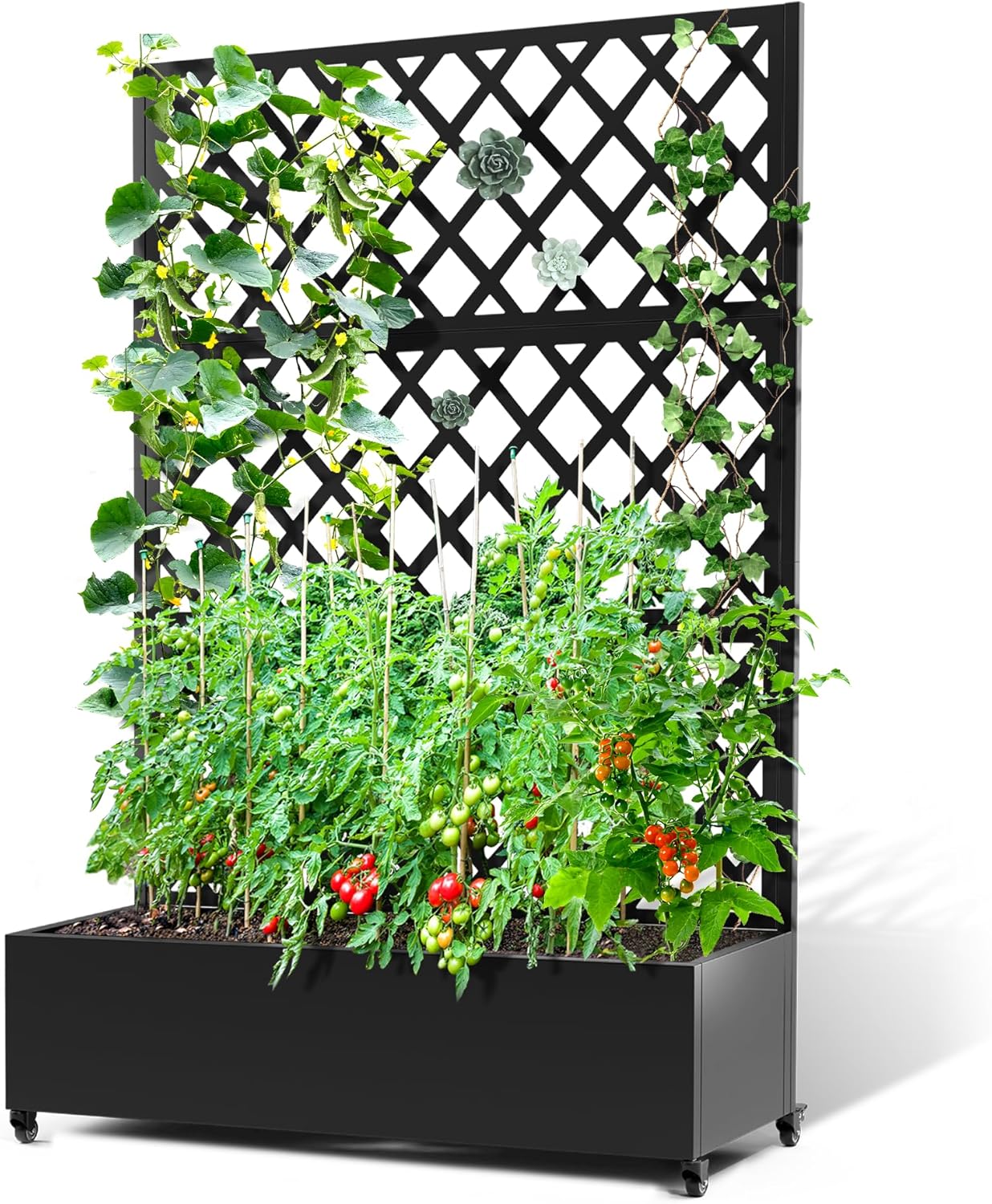 Metal Planter Box with Trellis & Wheels for Outdoor Gardening