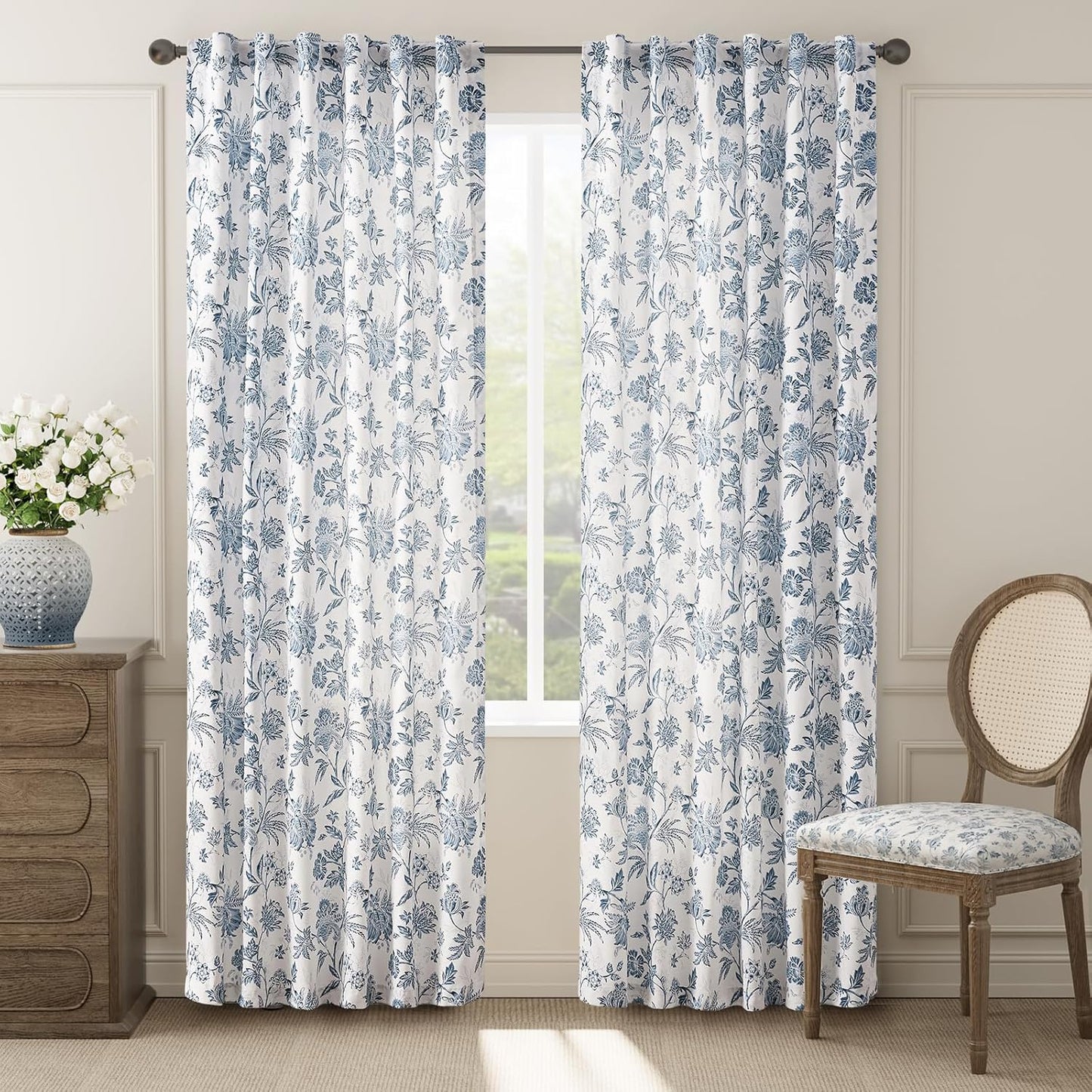 Light Filtering Floral Curtains for Living Room - 84 Inch Panels