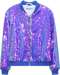 Girls Ombre Sequin Bomber Jacket with Pockets - Lightweight Sparkle on
