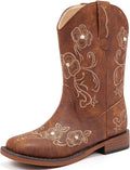 Girls Cowboy Boots Mid Calf Floral Embroidery with Rhinestones