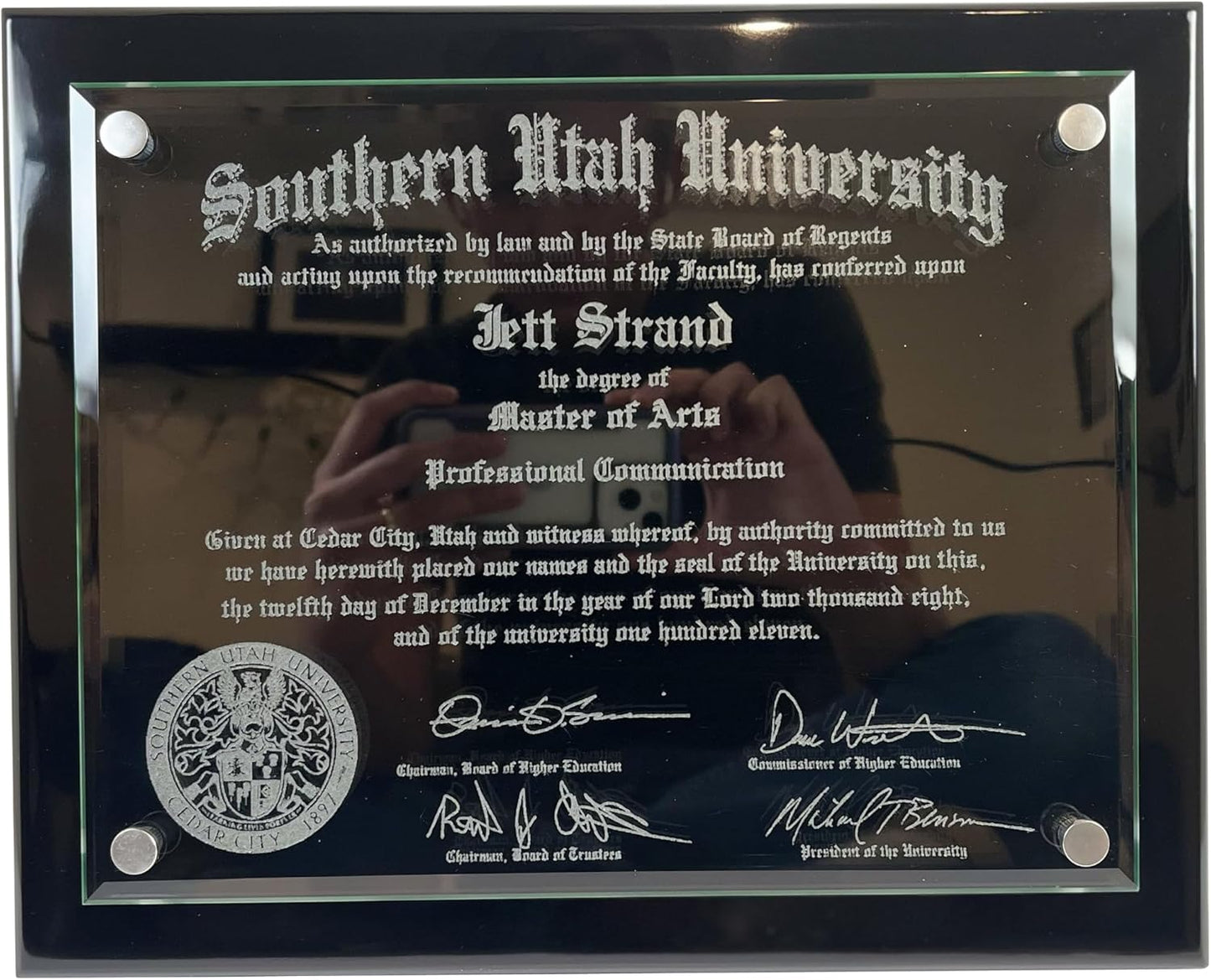 Floating Glass Diploma Frame with Custom Engraving for Certificates
