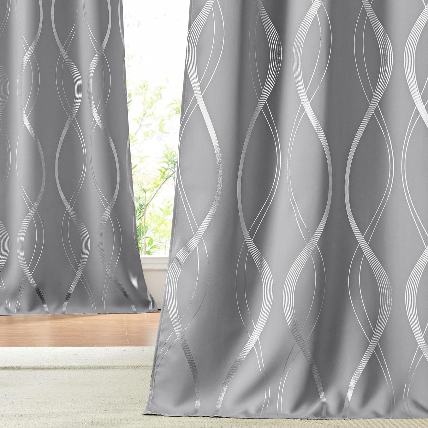 NICETOWN Blackout Curtains 95in Long with Elegant Foil Design