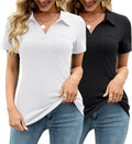AKEWEI Womens V Neck Polo Shirt - Soft Casual Tunic Top