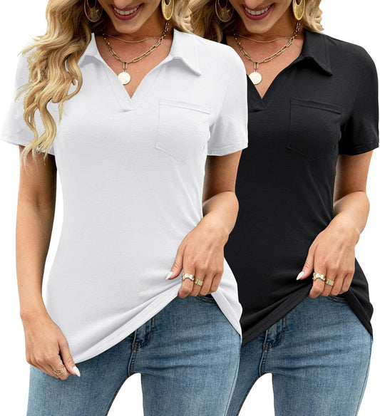 Comfortable AKEWEI Womens V Neck Polo Shirts for Casual Wear
