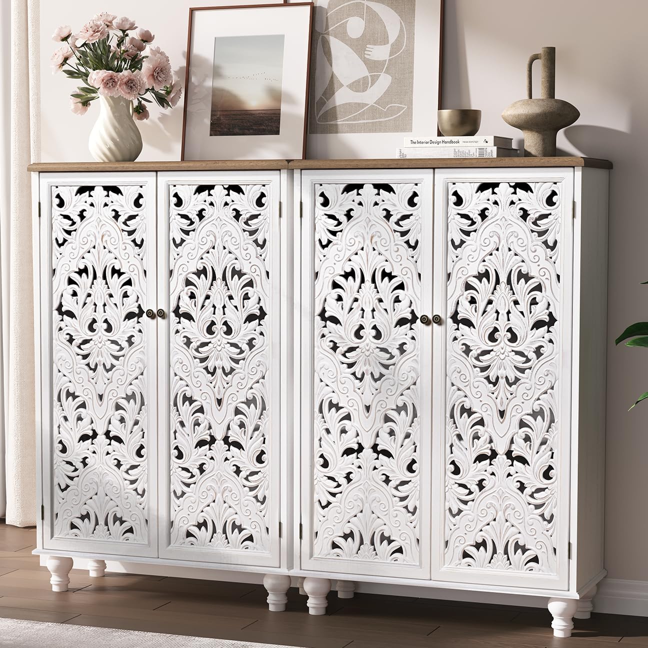 47 Inch Tall Storage Cabinet with 2 Doors and Shelves for Home