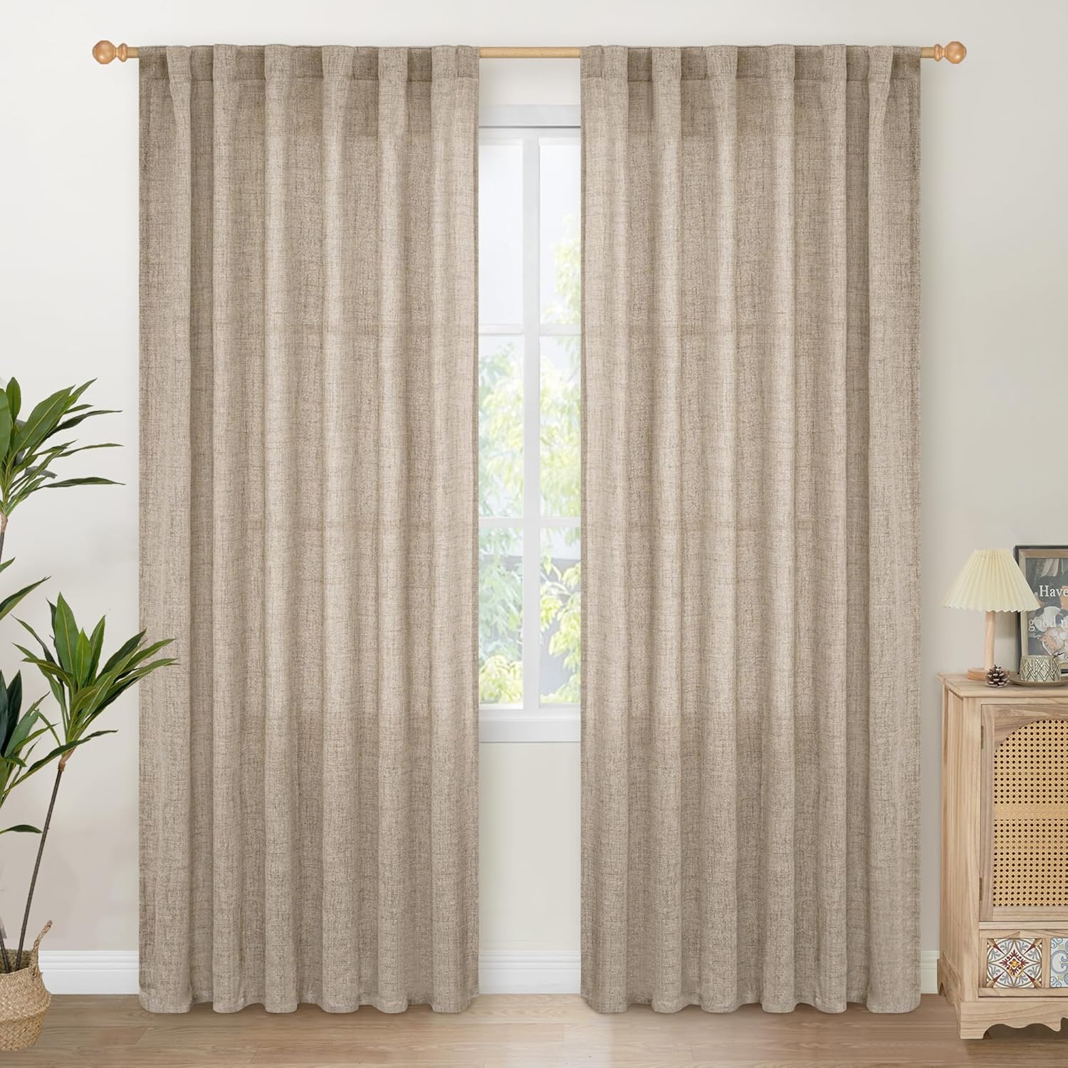 Dark Oatmeal Linen Semi Sheer Curtains for Cozy Living Spaces