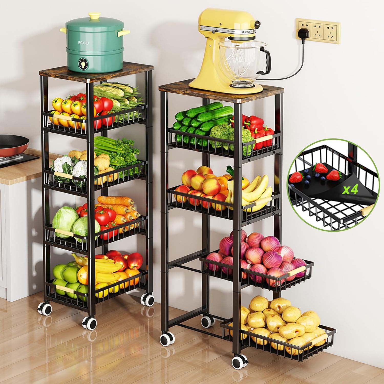 5 Tier Large Pull-Out Metal Wire Baskets for Kitchen Storage