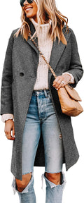 Women's Double Breasted Wool Blend Mid Long Pea Trench Coat - Warm
