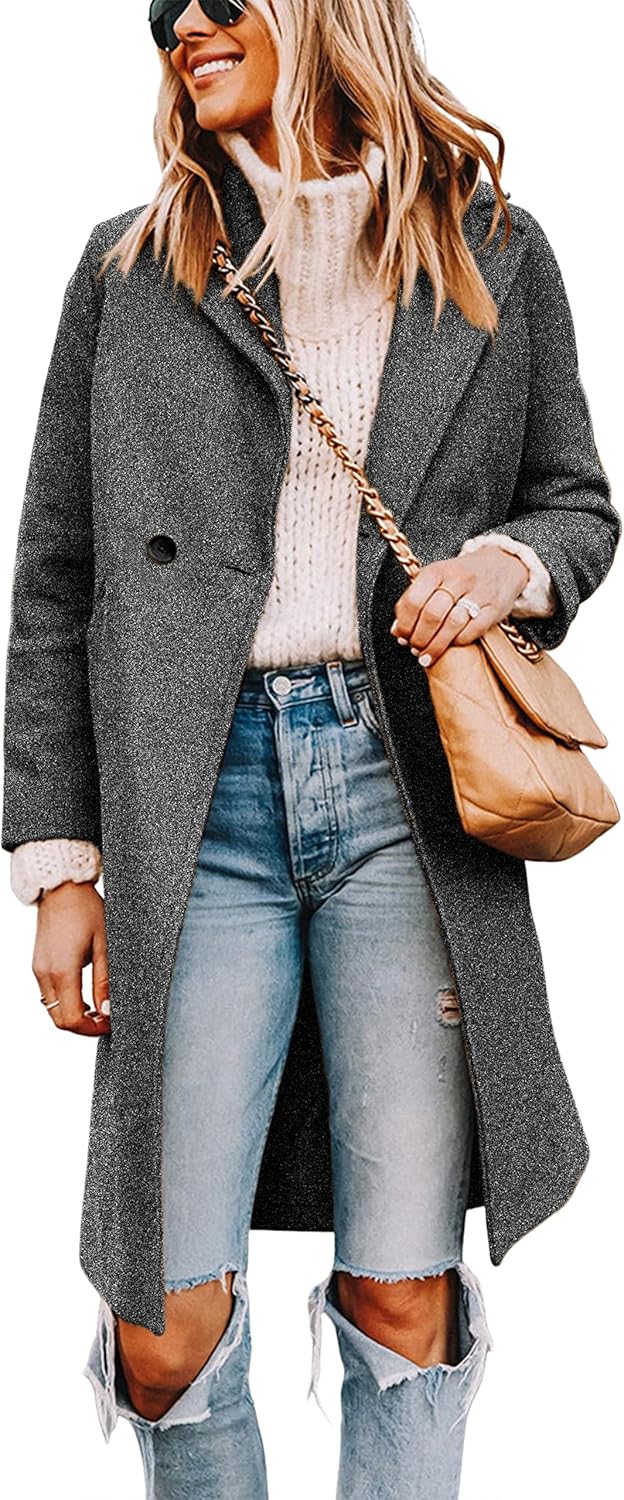 Stylish Women's Notch Lapel Double Breasted Wool Blend Coat