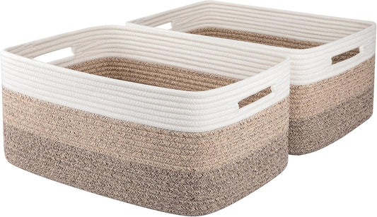 Large Storage Basket for Organizing - Woven Rope Bins 2 Pack