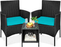 Outdoor Wicker Conversation Bistro Set - Space Saving Patio Seating