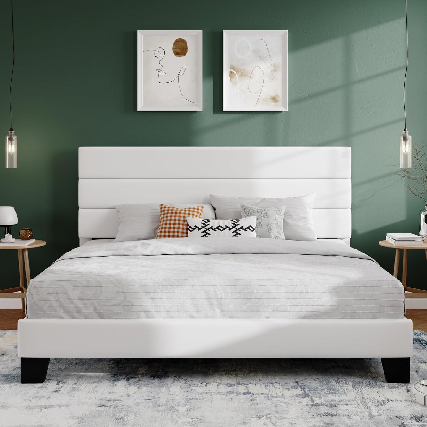 SHA CERLIN King Platform Bed Frame with Velvet Upholstered Headboard