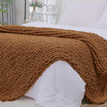 Chunky Knit Throw Blanket 51x63 in Caramel - Hand Knitted Cozy Throw