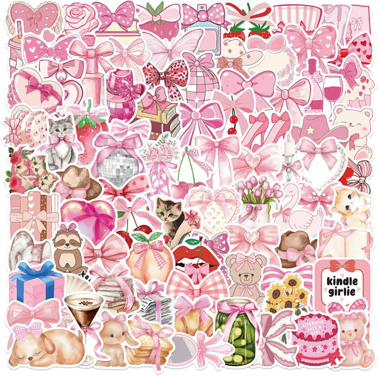 100 Pink Aesthetic Bow Tie Stickers for Girls