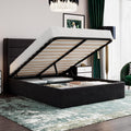 Queen Size Lift Up Storage Bed Frame - Velvet Wingback Headboard
