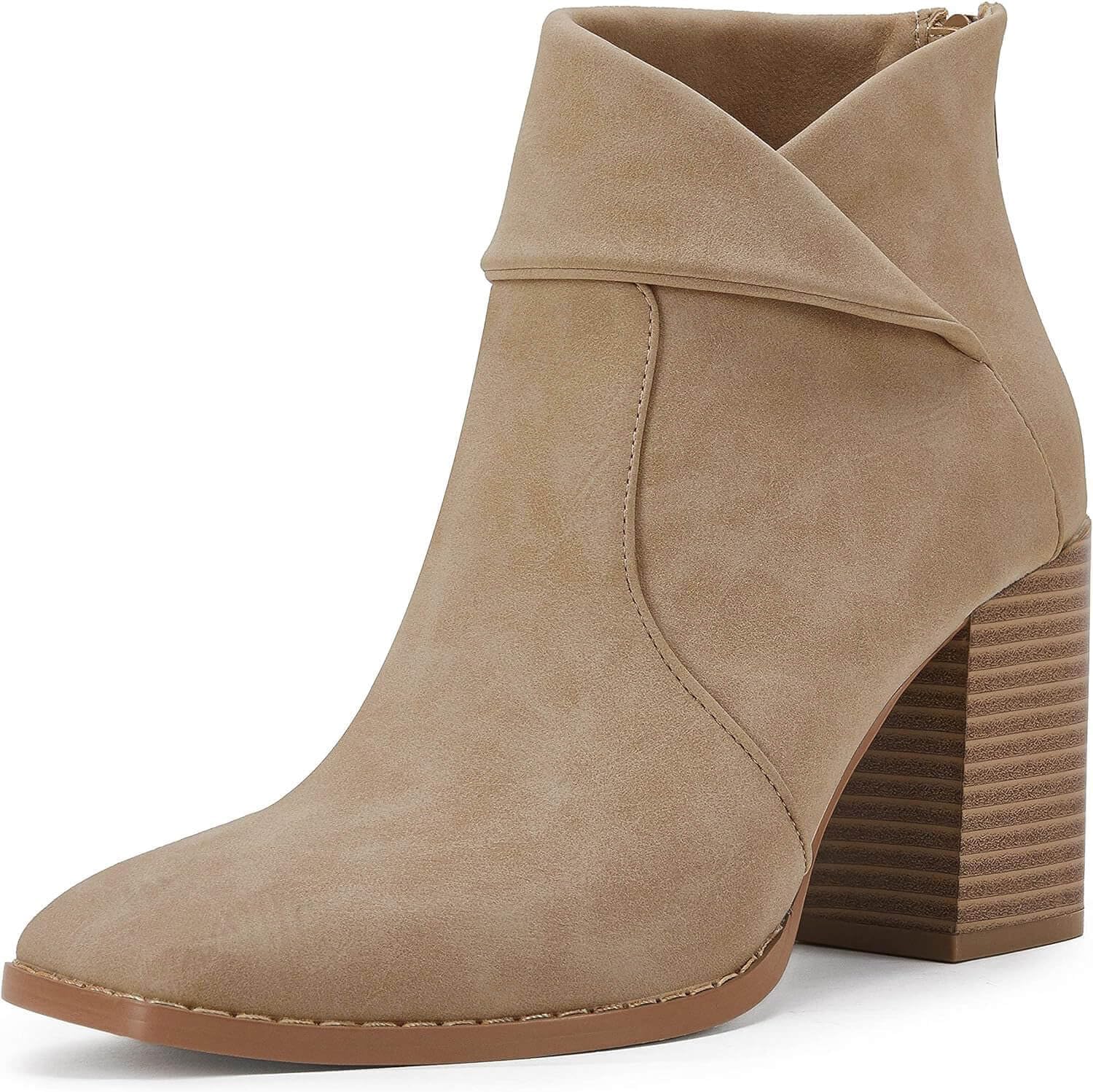 LAICIGO Women's Square Toe Ankle Boots with Chunky Heel Style