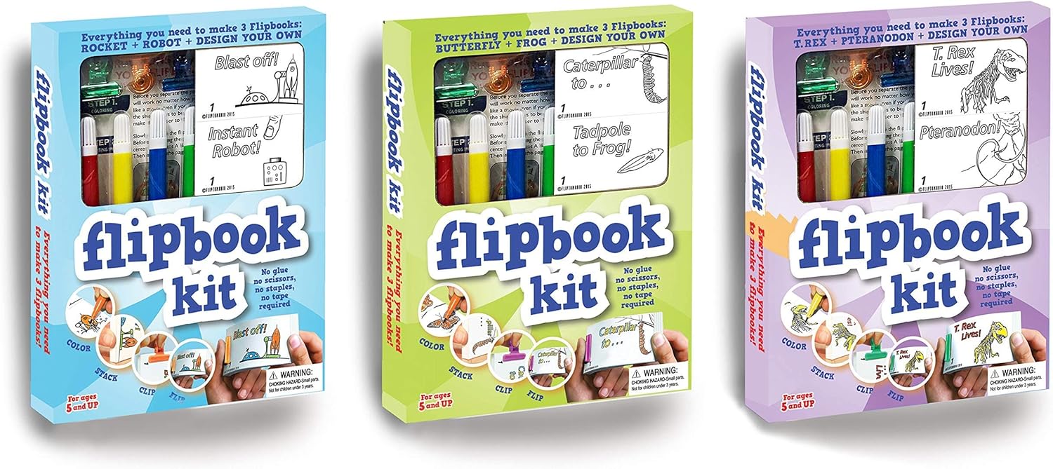 Creative Kids Flipbook Kit Bundle - Dinos, Frog & Butterfly, Rocket - 15% Off