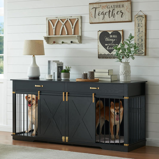 Extra Large Double Dog Crates for Large Breeds with Storage