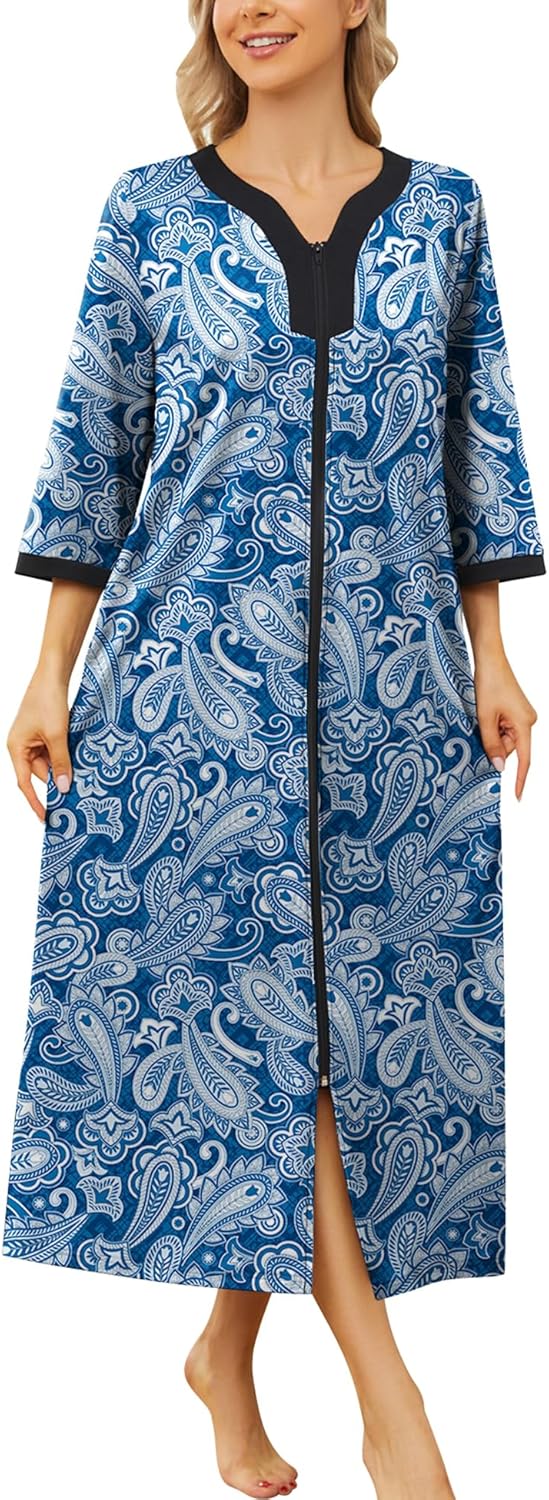 Bloggerlove House Dresses for Women Zip Up Robes Soft Cotton