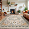 6x9 Grey Beige Area Rug for Living Room - Machine Washable Vintage