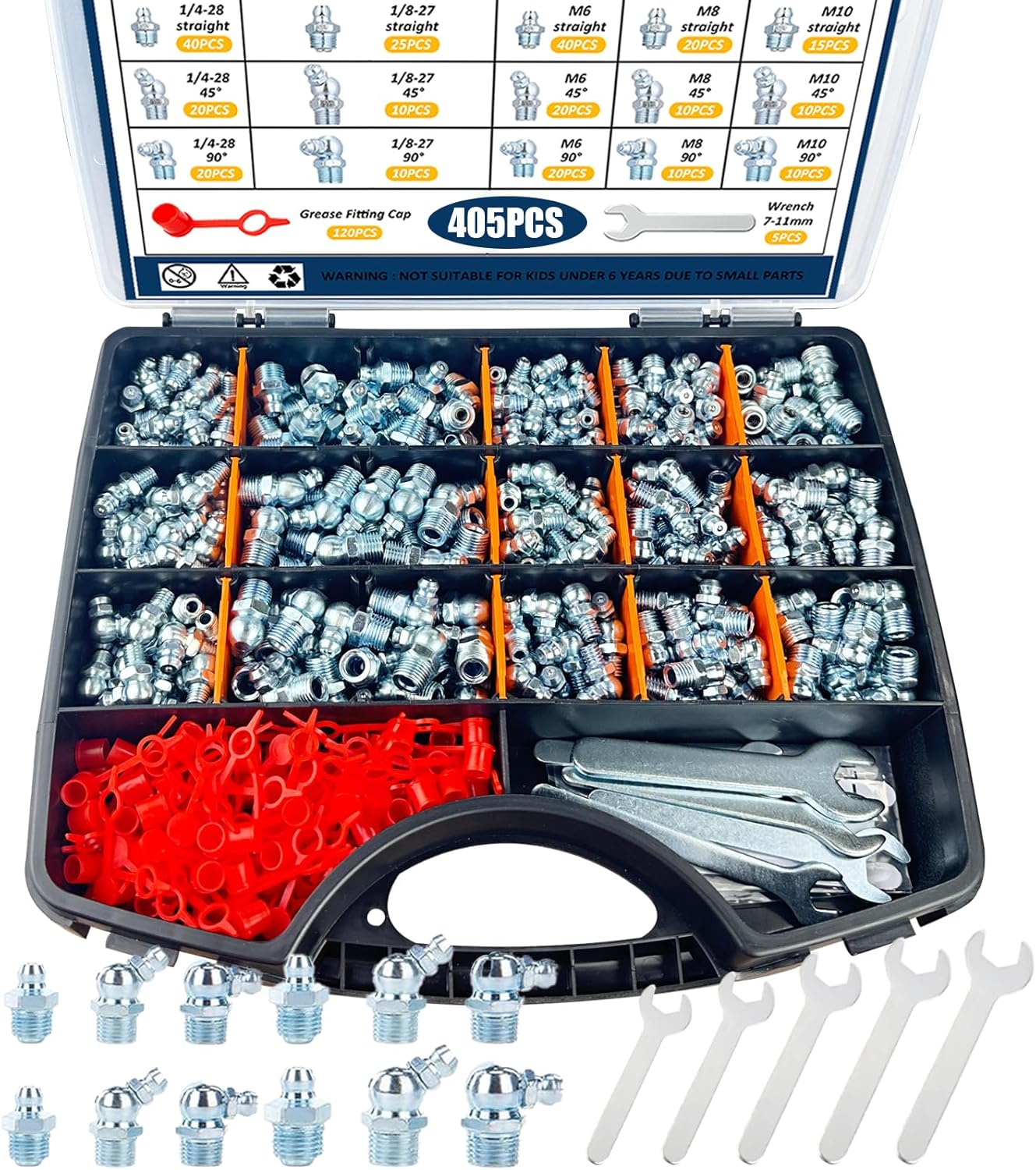 Grease Fittings Kit - 405Pcs SAE & Metric Assortment for Lubrication