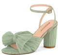 Women's Bow Knot Heeled Sandals - Chunky 3.15in Pleated Heel
