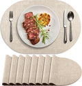 Beige Oval Leather Placemats Set of 8 Non-Slip Heat Resistant