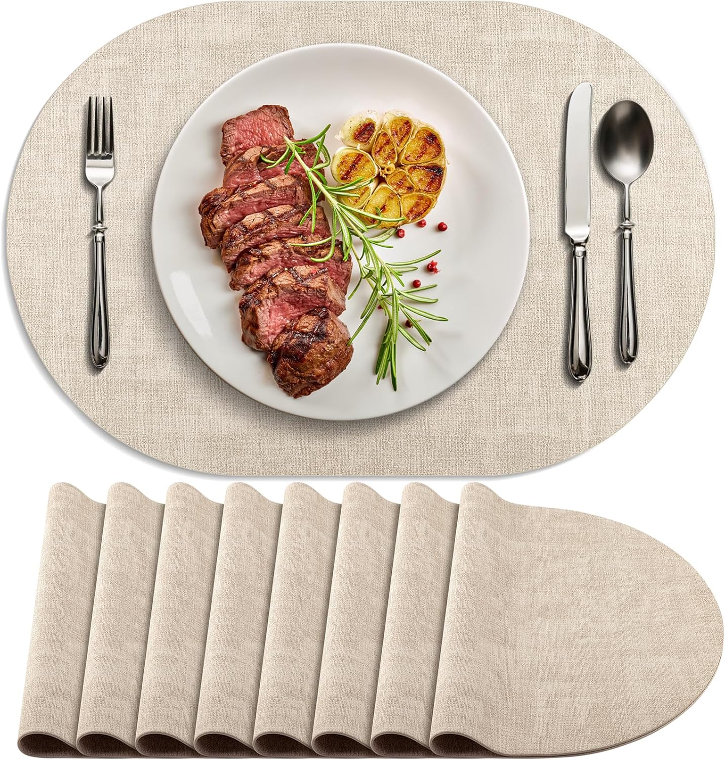 Non-Slip Heat Resistant Oval Leather Placemats Set of 8