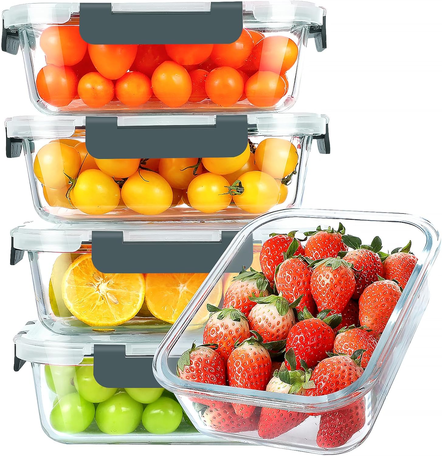 KOMUEE 30 oz Glass Meal Prep Containers - 5 Pack for Storage