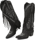 Cowboy Boots for Women Retro Pointed Toe Pull On Block Heel Grakihily