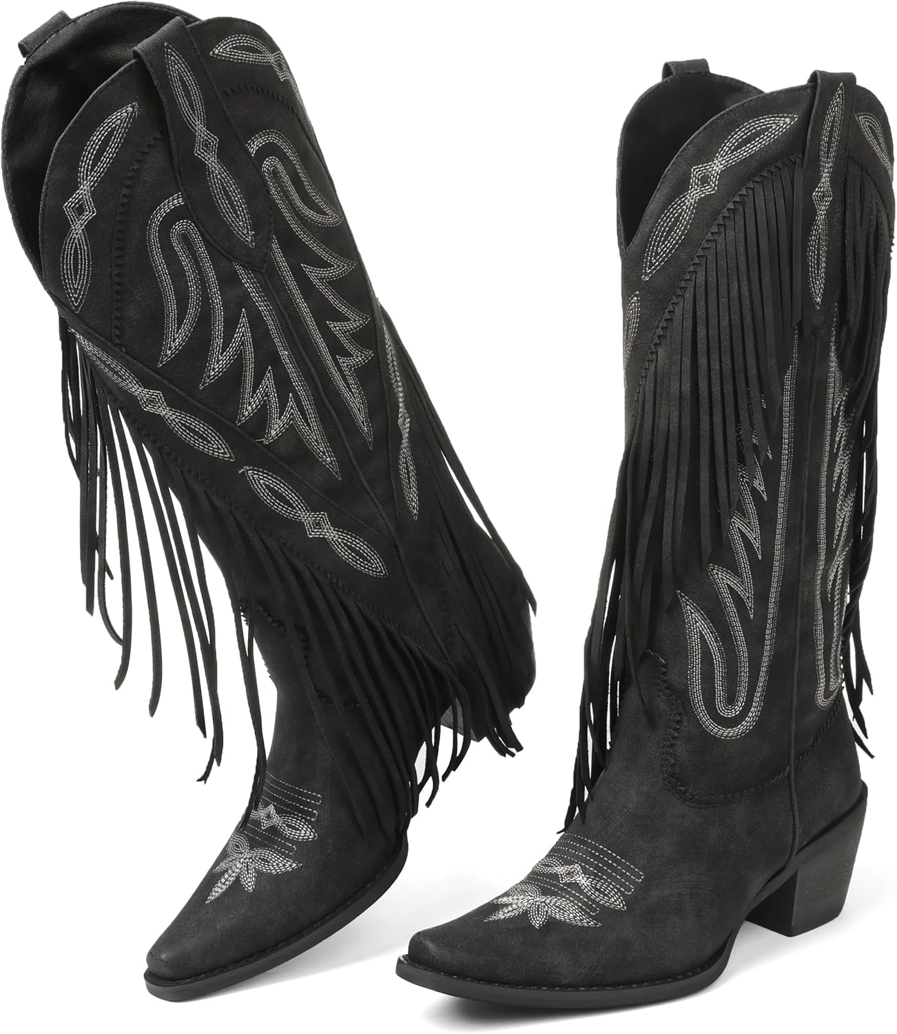 Retro Pointed Toe Cowboy Boots for Women with Chunky Heel