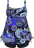 Septangle Women Plus Size Paisley Print Tankini Set - Flattering