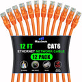 Cat 6 Ethernet Cable 12 ft (12-Pack) - High-Speed 10Gbps Orange