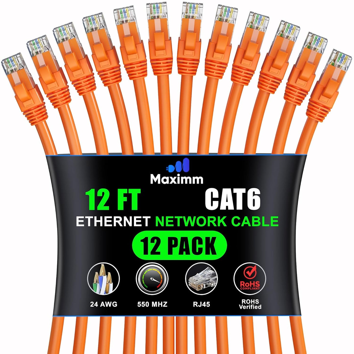 Maximm Cat 6 Ethernet Cable - High-Speed 12 ft Network Cord