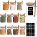 ComSaf 12 Pcs Glass Spice Jars with Bamboo Lids - Organized Pantry