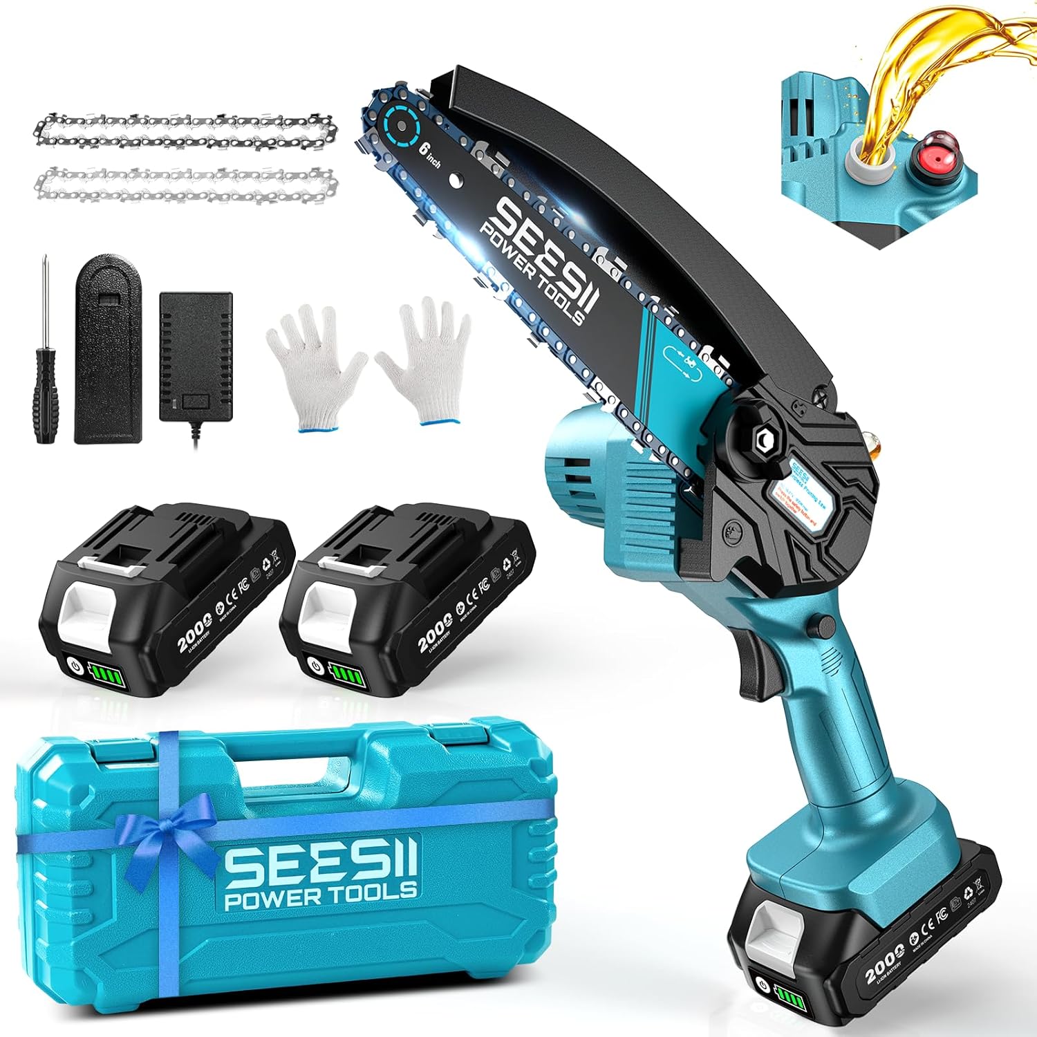 SEESII Mini Chainsaw 6 inch for Effortless Wood Cutting Tasks
