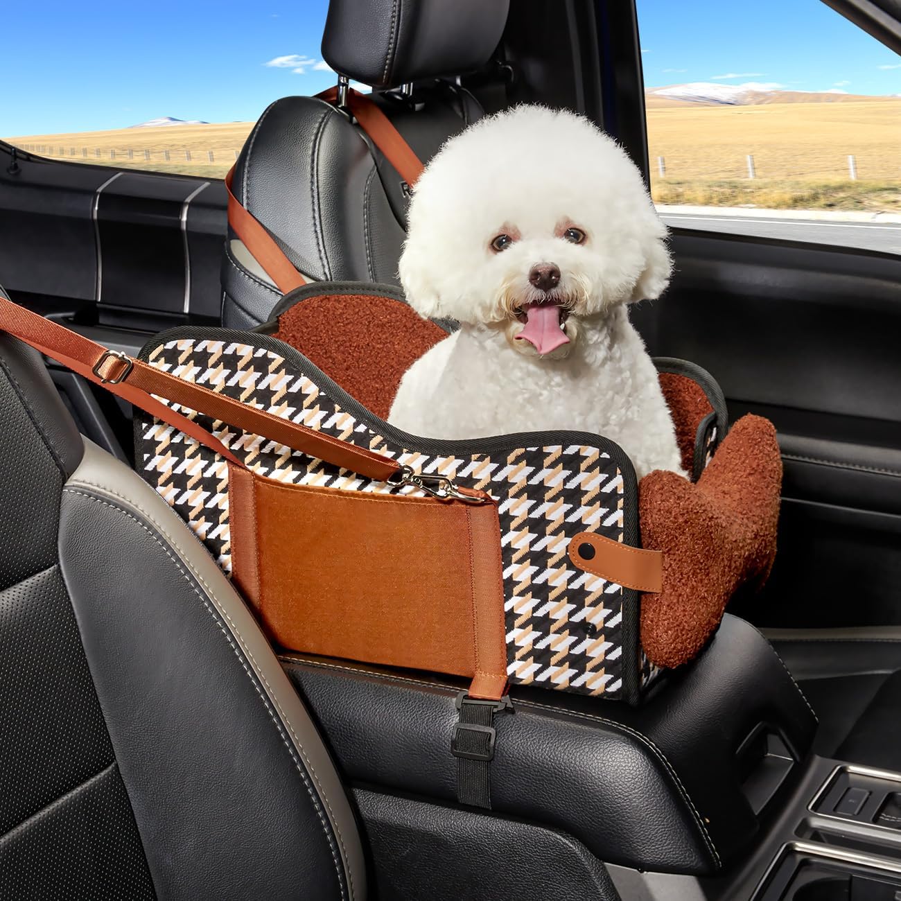 Center Console Dog Car Seat for Small Dogs - Sturdy & Spacious