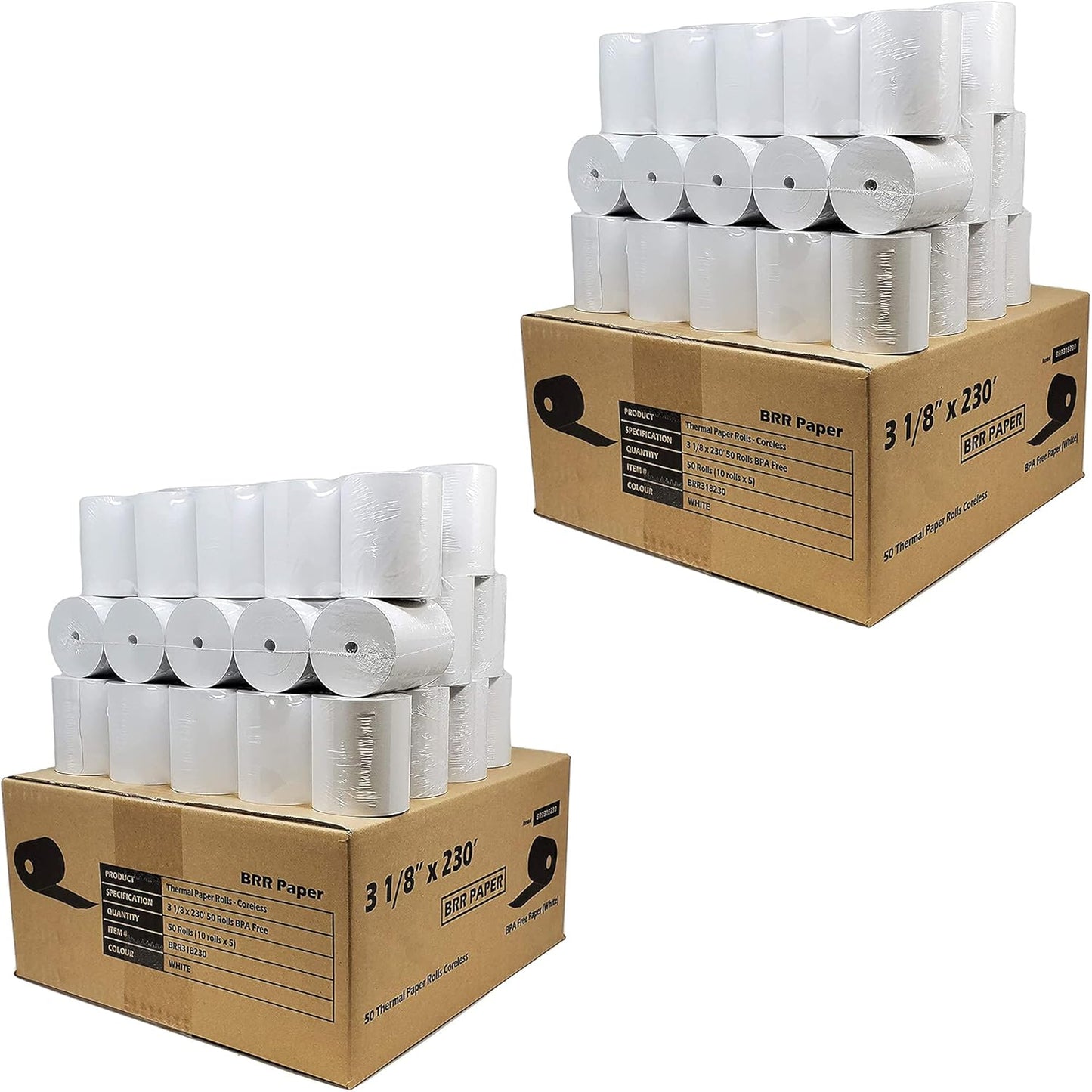 Coreless Thermal Receipt Printer Paper 3-1/8in x 230ft - 100 Rolls