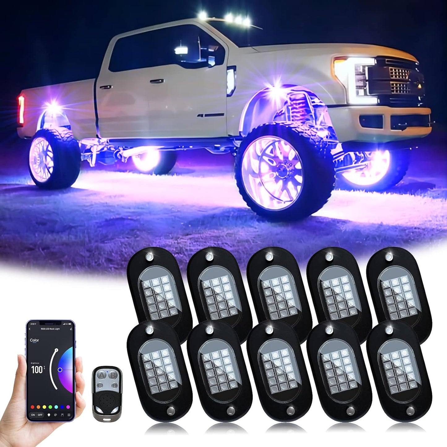YiLaie RGB LED Rock Lights for Trucks with App Control & Music