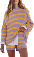 Womens Oversized Striped Lounge Set 2-Piece - Soft Knit Comfort