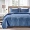 King Size Quilt Bedding Set Bluish Grey Lightweight - Summer Comfort